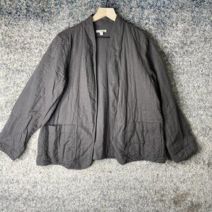 Eileen Fisher Jacket Womens Large Gray Quilted‎ Open Front Kimono Linen Lyocell